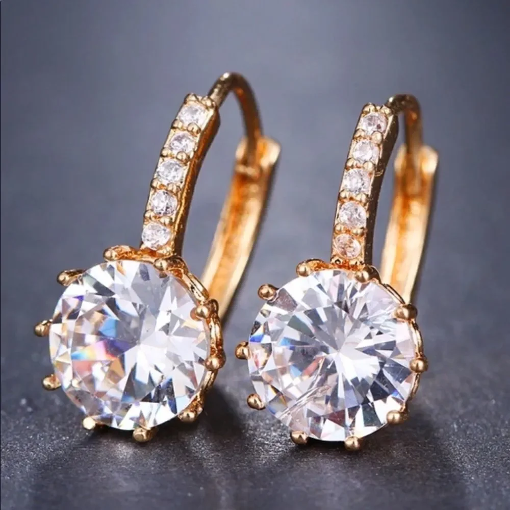 Cubic Zirconia 18k Gold Plated Stud Earrings NWT